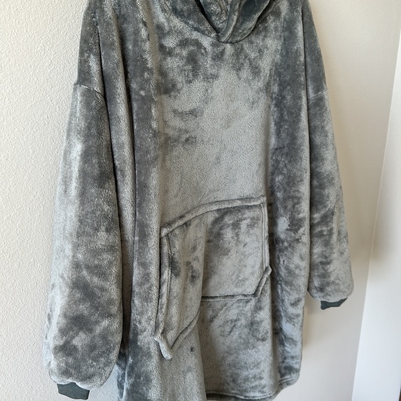 Gray Oversized Blanket Hoodie Sweatshirt Sherpa Fleece Long Sleeve - Picture 3 of 13